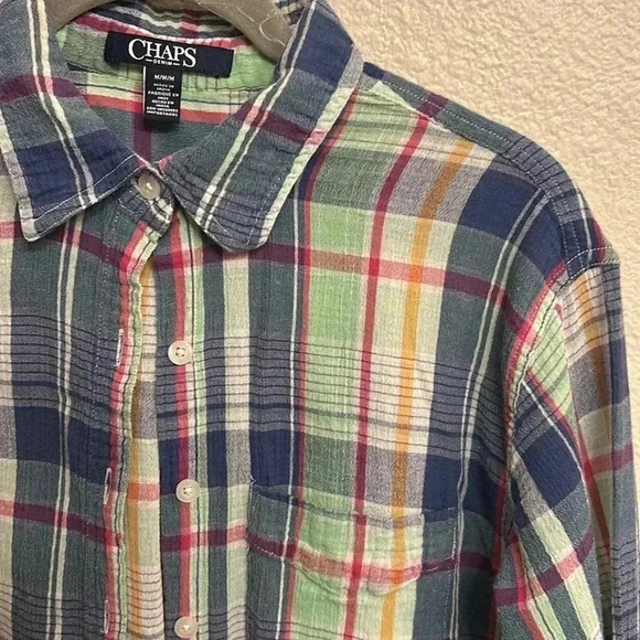 Chaps Denim Women Long Sleeve Button Down Shirt Plaid Blue Size Medium - Picture 4 of 7